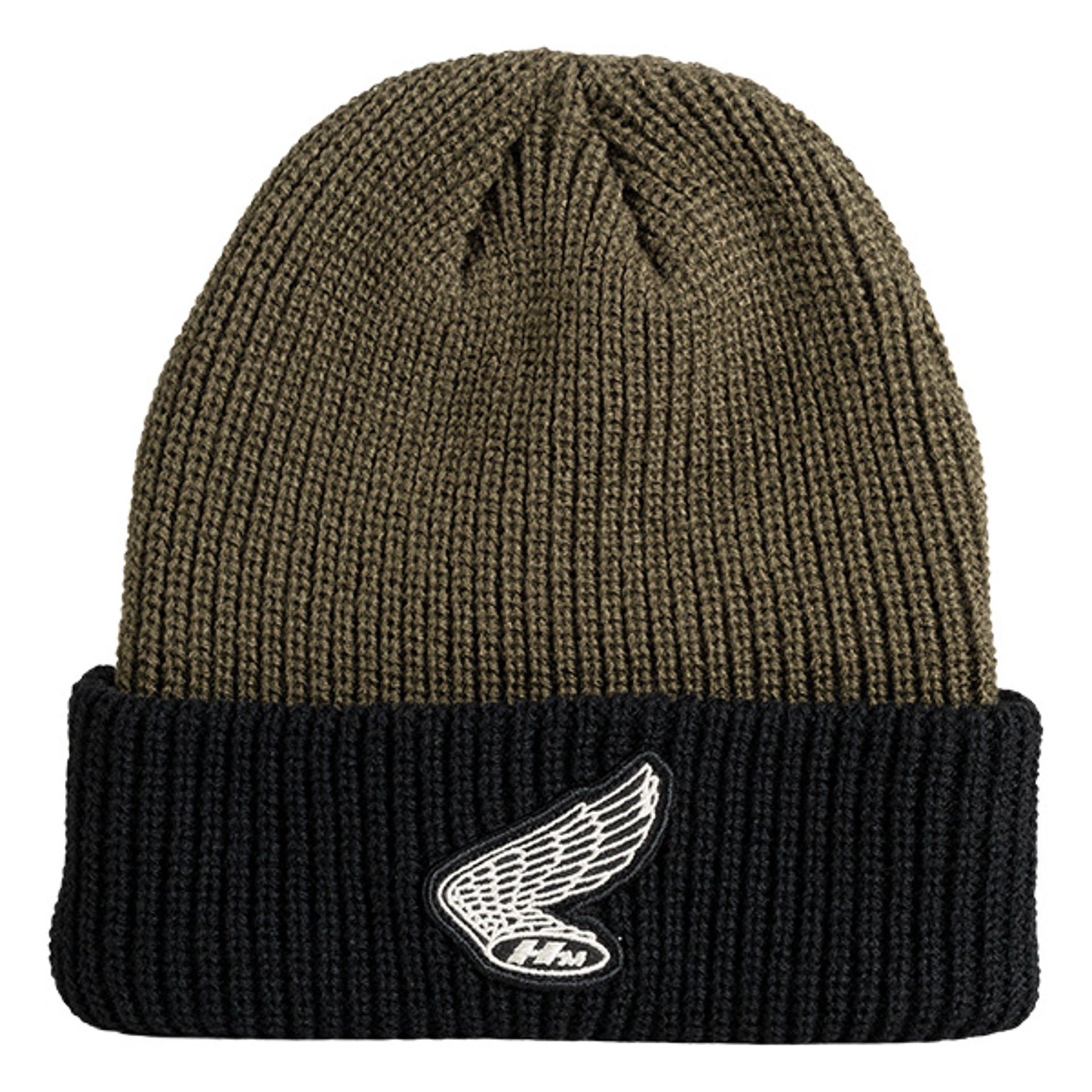08AUD THA 003 FRONT HONDA HTG VINTAGE WING BEANIE OLIVE BLACK.jpg