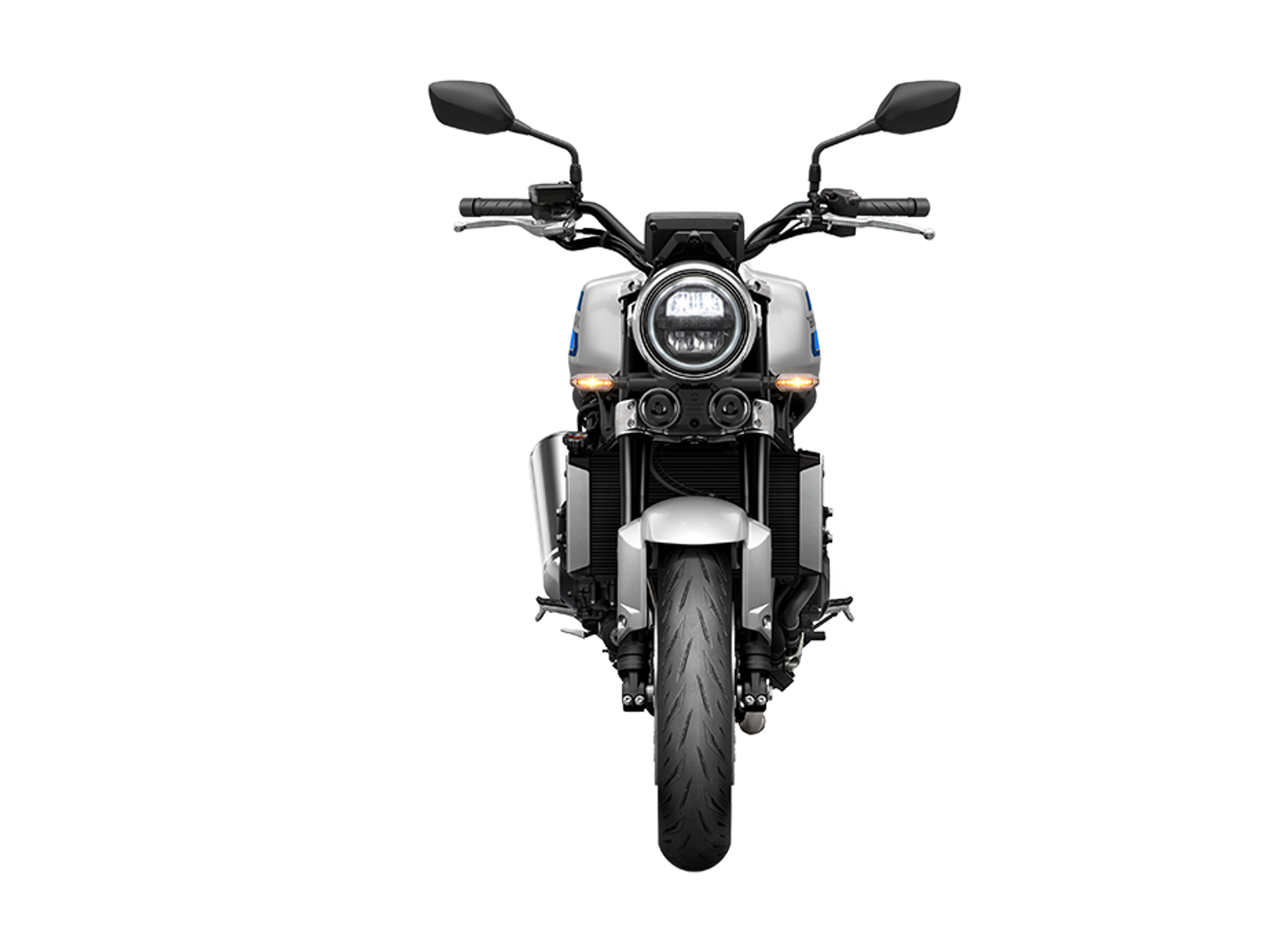 26YM CB1000F NH D19M Wolfsilvermetallic Bluestripe Studio Front Lowbeamon.png