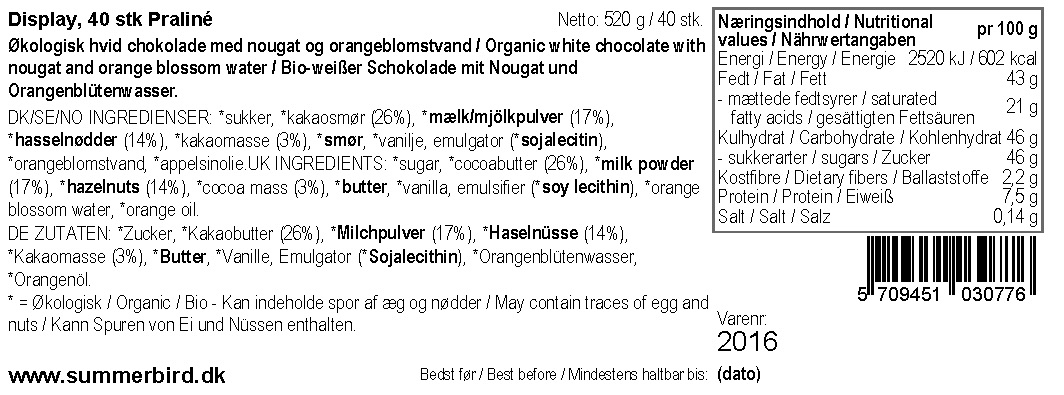 Se ingredienser - Summerbird - Praliné