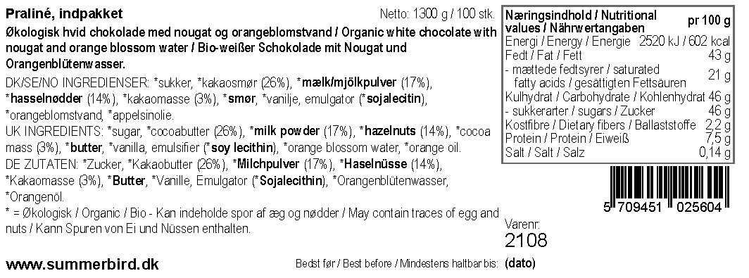 Se ingredienser - Summerbird - Praliné