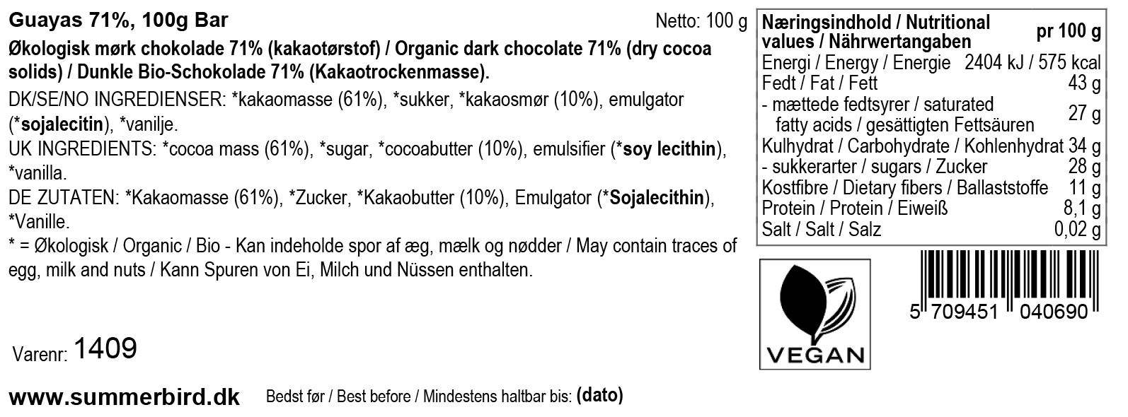 Se ingredienser - Guayas 71%