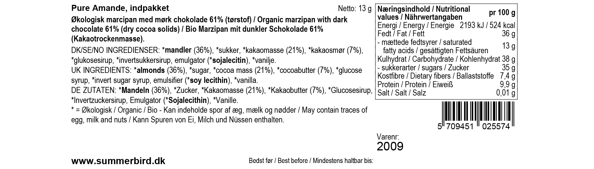 Se ingrediensene - Sommerfugl – Pure Amande - Vegansk