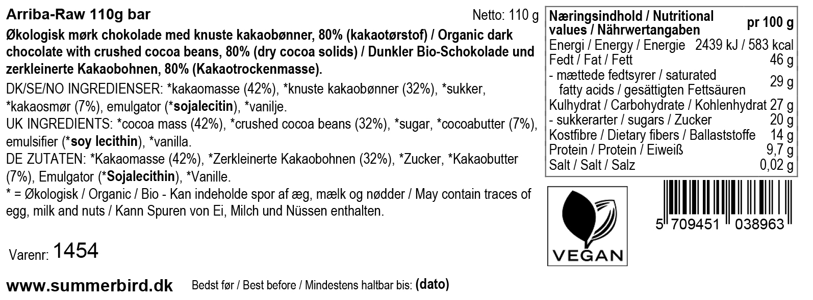 Se ingrediensene - Arriba-Raw - 110 g - Vegansk
