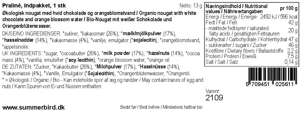 Se ingrediensene - Sommerfugl – Praliné
